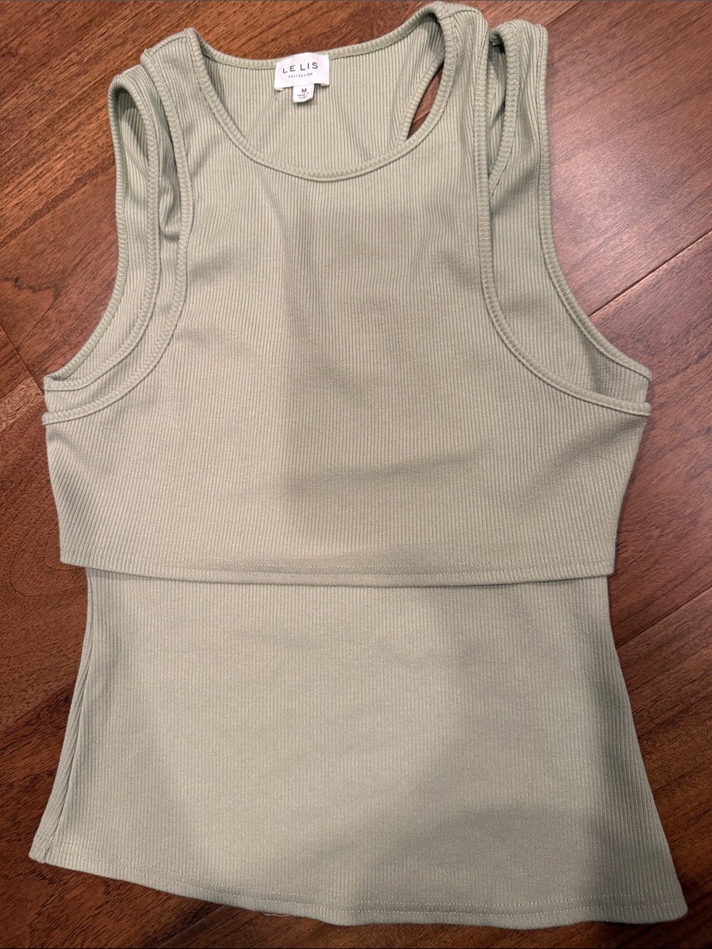 Le Lis Sage Green Ribbed Layered Tank